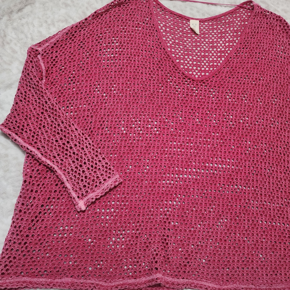 We the Free/Free People Napa Tee/Cover-Up Open Knit Crochet Oversized Sz L Pink - Picture 4 of 14